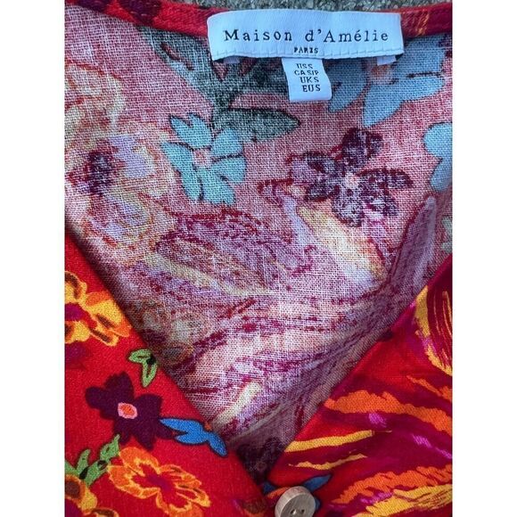 Anthropologie Maison d’ Amelie Red Floral Linen Button Top S, Trouser Pants M - Picture 2 of 8